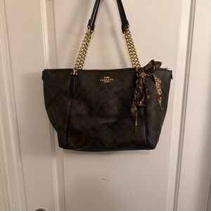 Coach Dark Brown Tote with Gold Chain Straps